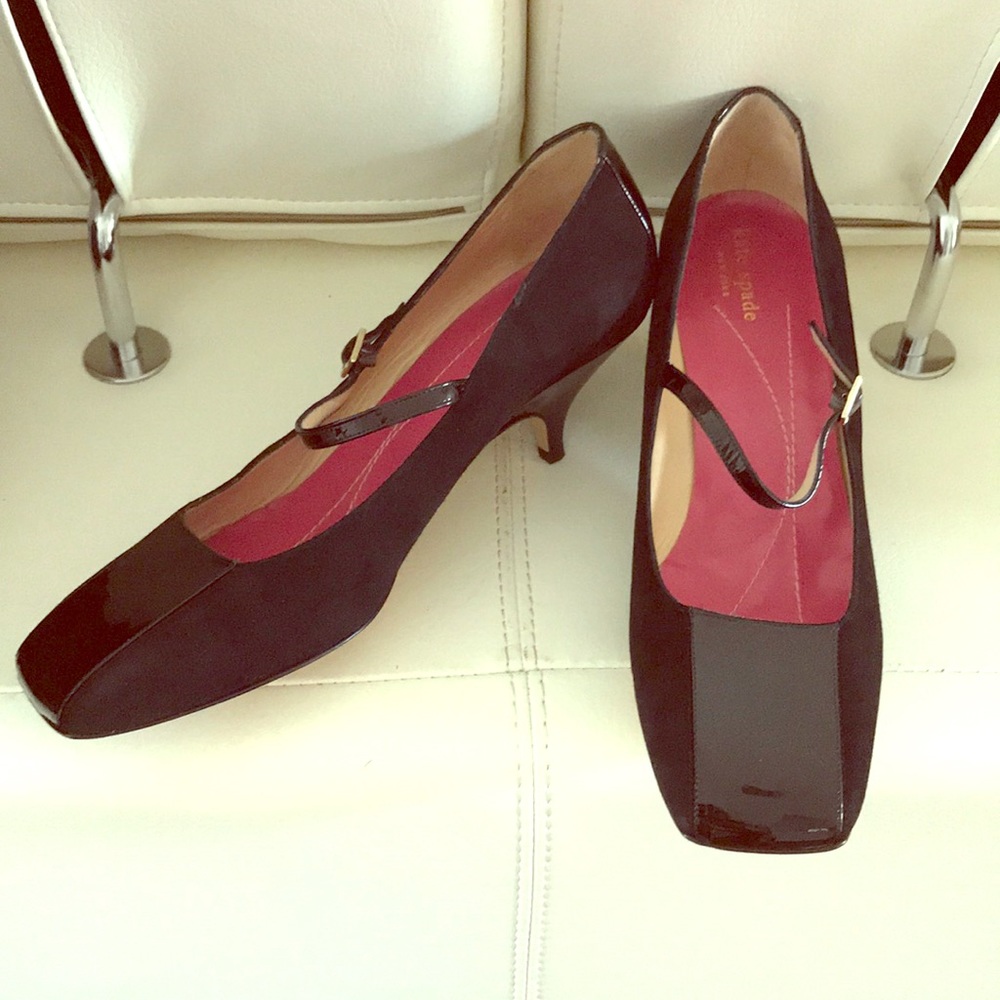 Kate spade black suede patent Mary Janes sz 10